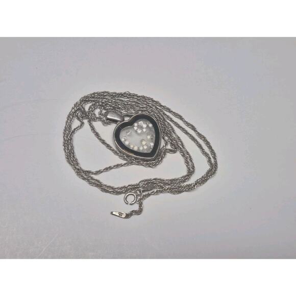 Sterling Silver Necklace Heart Shaped Stone Filled Charm Italy 925 - Picture 1 of 4